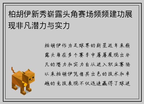 柏胡伊新秀崭露头角赛场频频建功展现非凡潜力与实力